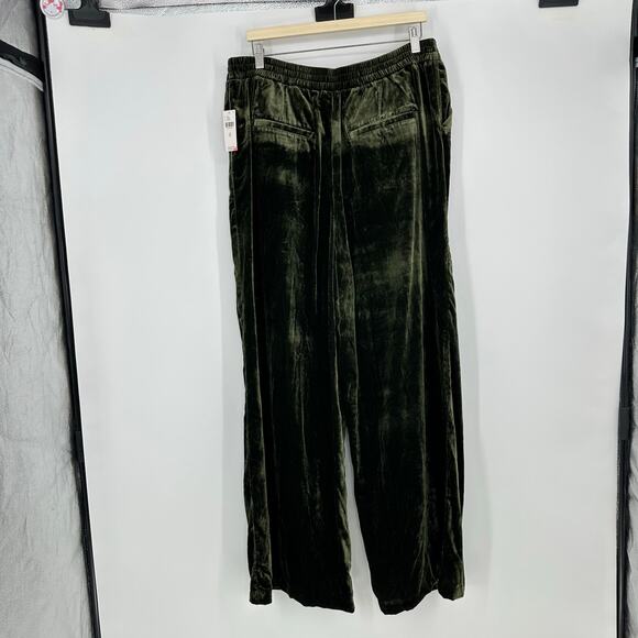 Anthropologie Womens XL Velvet Wide Leg Pants Green Elastic Waist Boho Holidays - Picture 3 of 13